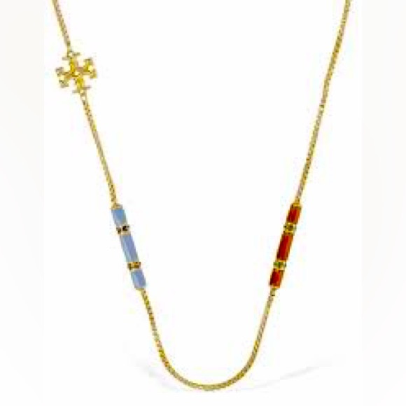NWT Tory Burch Kira 18K Gold-Plate & Enamel Long Necklace - Picture 3 of 12